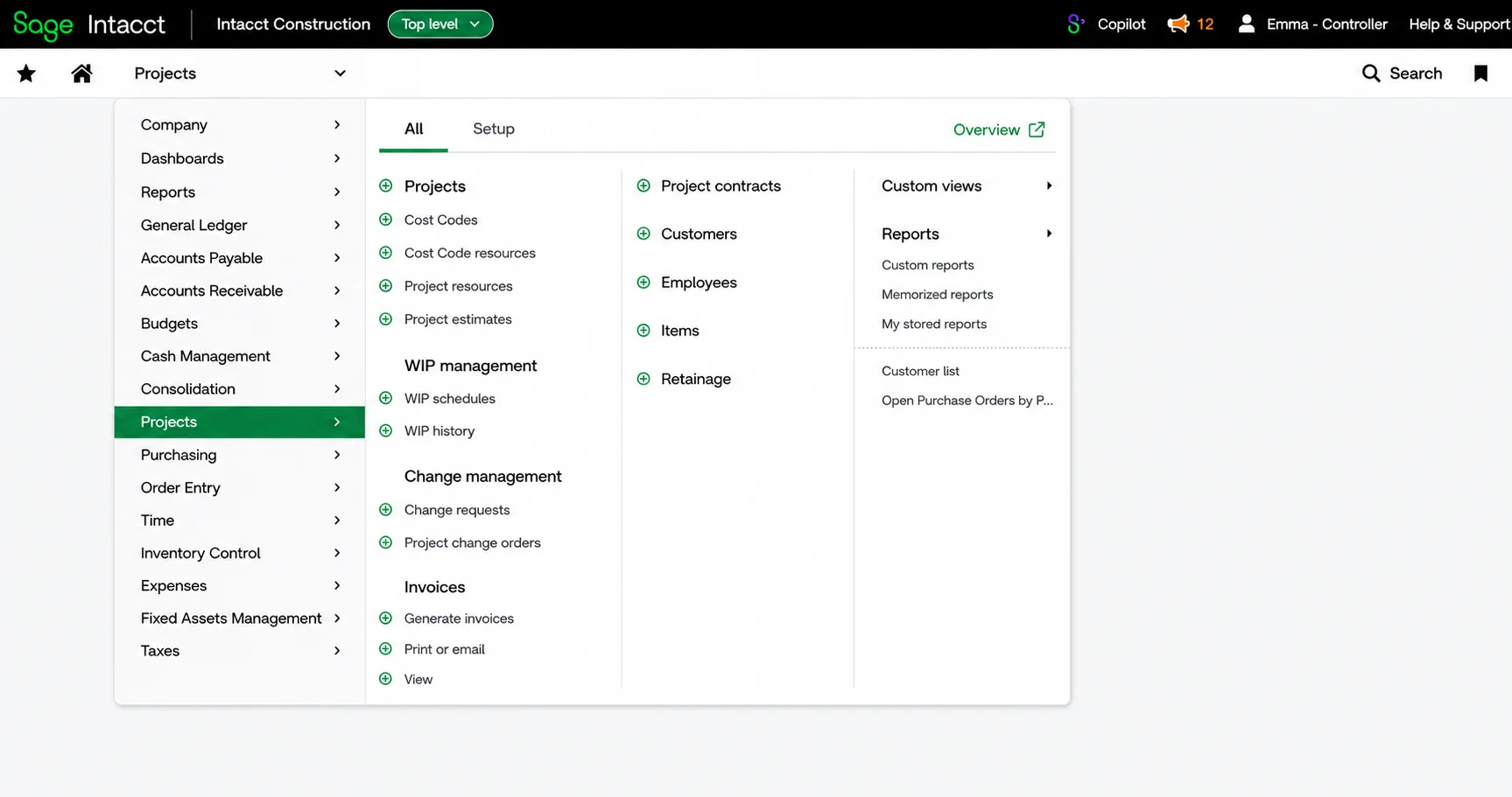 Projects Menu